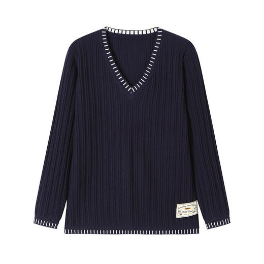 CC-66-5812长袖上衣女正肩V领宽松针织衫2024早秋新款宽松弹性毛衣外穿春秋 商品图4