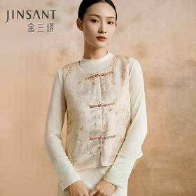 金三塔新中式100%桑蚕丝填充保暖马甲圆领珍珠盘扣秋冬新品上装女  NSFED730