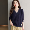CC-66-5812长袖上衣女正肩V领宽松针织衫2024早秋新款宽松弹性毛衣外穿春秋 商品缩略图1