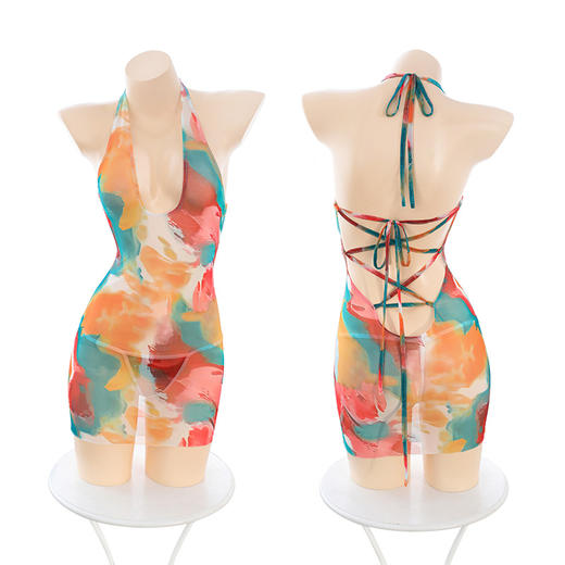 霏慕深U露沟晕染印花包臀裙6308夏日性感裸背连衣裙泳衣 夏日缤纷 均码 商品图10