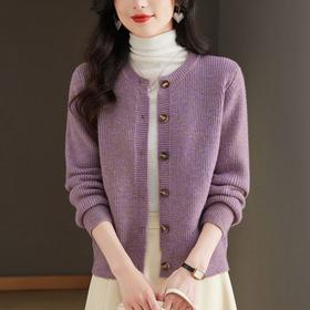 CC-101-Q022圆领针织开衫女秋装2024年新款外搭上衣单排扣毛衣小外套春秋