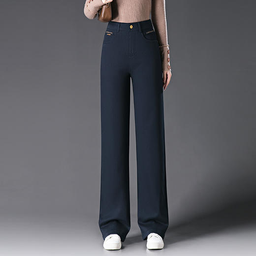 MYX-BFZY-3627-L时尚直筒休闲裤女2024年秋冬款高腰修身宽松显瘦阔腿裤大码长裤 商品图1