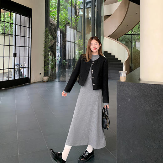 <曾小咸推荐>新品现货秒杀！卖完下架不再补！微信粉丝打折价！设计感修身显瘦a字灰色连衣长裙 日常159.99 立减70 秒杀89.99！！ 商品图3