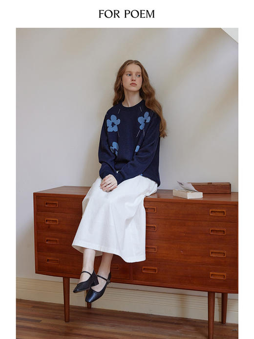 ForPoem 现货 24/FW原创设计羊毛撞色花朵针织套头毛衣 商品图3