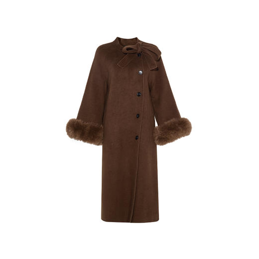 【暖冬内购】两三事 绝色千金 2024冬季新款复古毛毛袖口绑带领毛呢外套女 商品图4