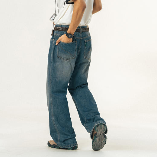 714street潮牌水洗牛仔裤男秋冬款休闲长裤男士美式宽松喇叭裤 商品图3