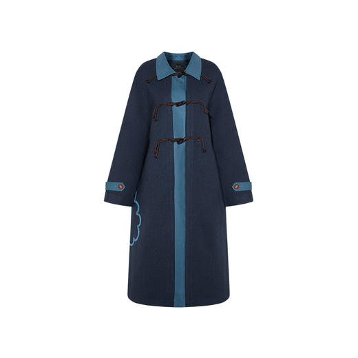 【暖冬内购】两三事 海上神探长 2024秋冬新款花朵毛巾绣拼色牛角扣毛呢外套女 商品图4