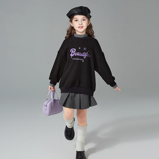 笛莎Deesha 童装女童卫衣2024冬季新款假两件高翻领卫衣 商品图2