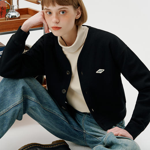 714street潮牌V领开衫外套女2024春秋新款情侣装休闲复古卫衣 商品图2