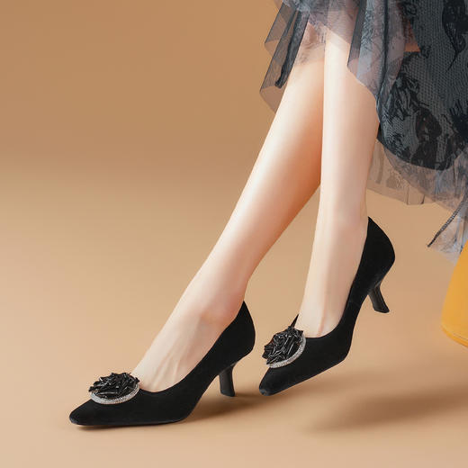 DFuse迪芙斯尖头高跟单鞋女2024新款时尚水钻花朵一脚蹬时装鞋女DF431114AE 商品图2