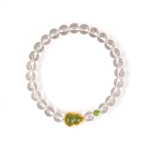 珠事吉祥 原创精品6mm天然白水晶/银镀金 碧玉葫芦手串 商品图0