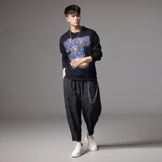 PINLI品立2024秋季新款男装圆领宽松落肩字母卡通烫钻套头卫衣潮BG243109032 商品图2