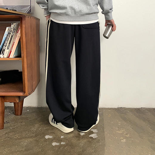 徐太浪美式拼接条纹休闲裤男春秋潮流百搭宽松直筒弹力九分裤长裤 商品图3