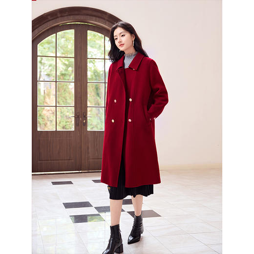 【年终特卖】熙世界新年红色双面呢全羊毛大衣2025冬季新款羊绒*呢子外套 商品图4