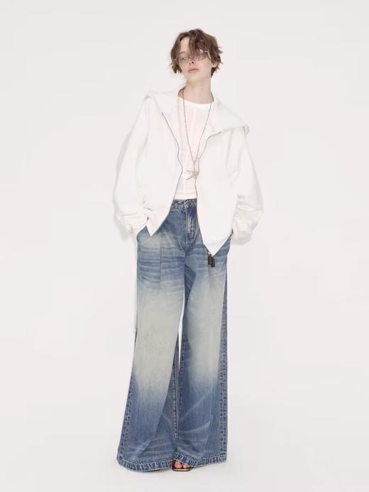 出逃赤岗西/24AWW107/白色连帽休闲弯刀袖抽褶拉链外套 商品图2