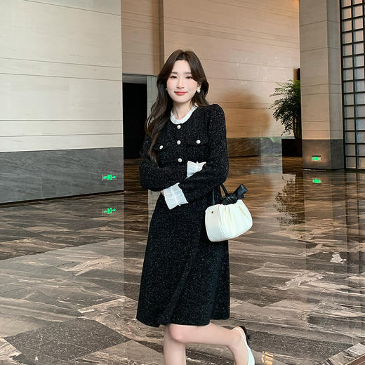 奢姿2025春季新款大码女装花边拼接裙子胖妹妹小香风气质连衣裙9943853579 商品图0