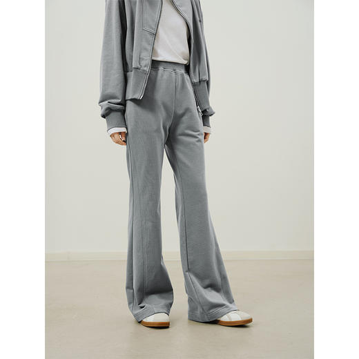 HeyDress灰色立领卫衣女秋季休闲套装宽松短款上衣微喇直筒休闲裤 商品图3