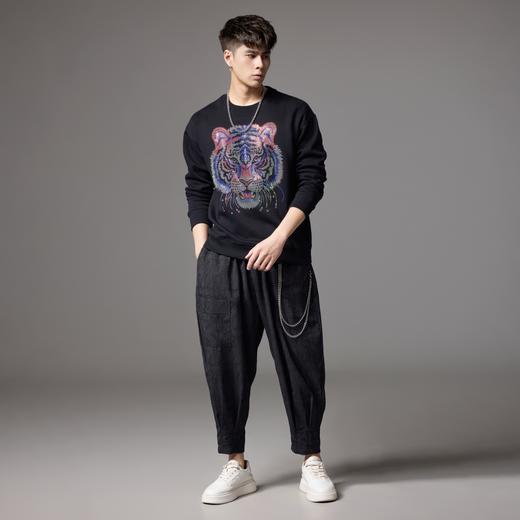 PINLI品立秋季新款男士圆领落肩宽松虎头烫钻套头卫衣上衣潮BG243109040 商品图4