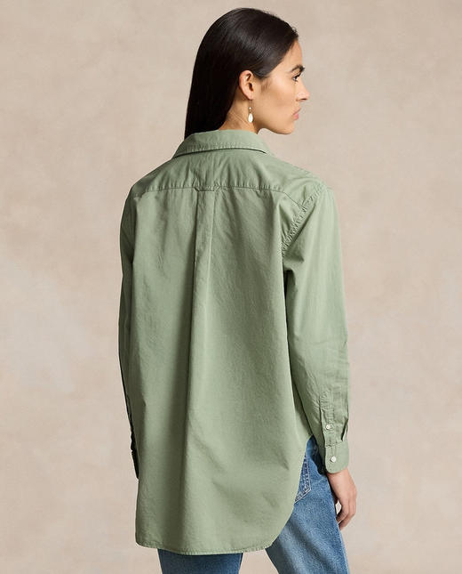 拉夫劳伦大版型斜纹棉布衬衫 宽松的版型 落肩袖设计 上身轻盈无束缚感 水洗60支长绒棉 小翻领+单排扣设计 底摆弧形开叉设计 商品图1