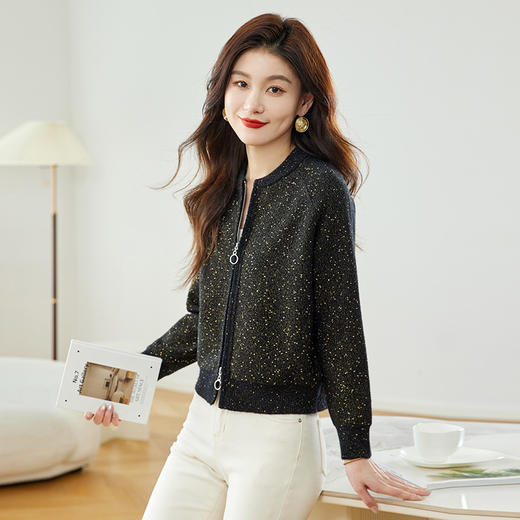 CC-MY-1129高腰短款针织开衫女早春秋2024新款小个子卫衣棒球服毛衣外套 商品图3