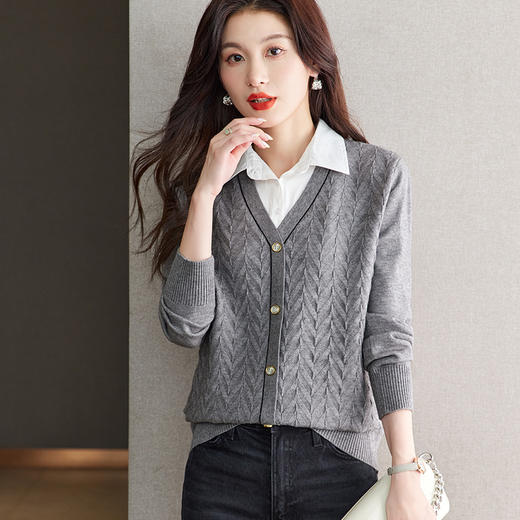 CC-66-5830初秋假两件Polo领针织衫外穿毛衣女秋冬新款2024季叠穿内搭上衣女 商品图3