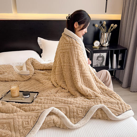 冬季【雕花绒毛包边毯被子】加厚盖毯沙发午睡空调毯 办公室居家单人小毯 商品图2