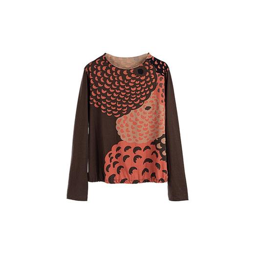 绽放旅行女装613朵/花苞T恤*浪漫印花打底衫简约圆领长袖上衣 商品图4