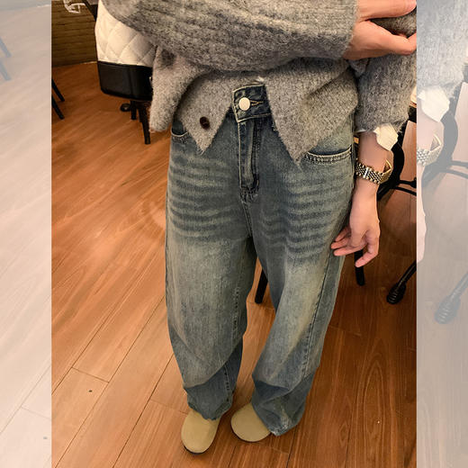 <曾小咸推荐>百搭通勤2色高腰显瘦直筒牛仔裤 商品图0