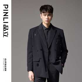 PINLI品立秋季新款新中式钉珠花休闲西服男士结婚小西装外套B243106034