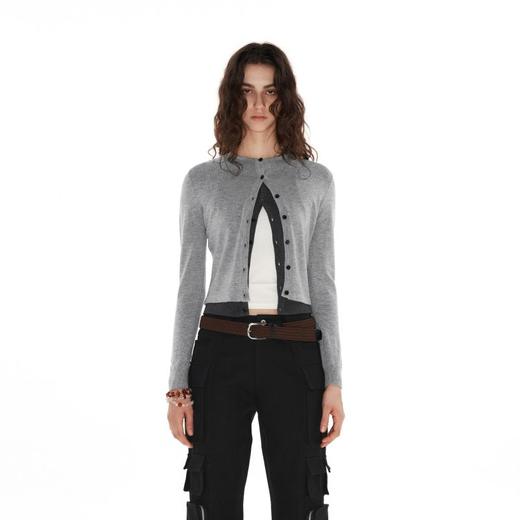 NUTH 撞色针织开衫领口连身假两件拼接设计修身毛衣针织衫 商品图1