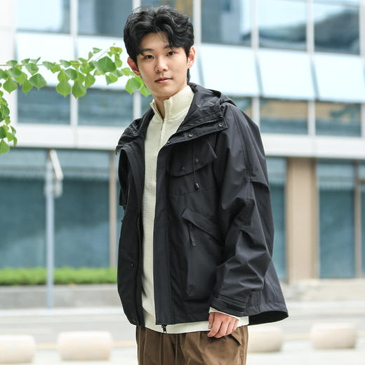 DRONKOO 2024  连帽前襟双拉链左侧活页工装风微阔中厚夹克 商品图3