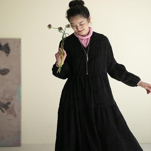 牧衣游原创 提花亚棉麻混纺连衣裙新款禅意系带宽松袍子 隽如初 商品图1