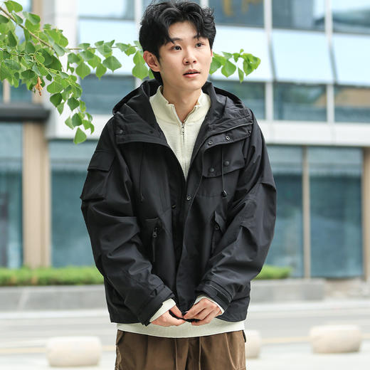 DRONKOO 2024  连帽前襟双拉链左侧活页工装风微阔中厚夹克 商品图2