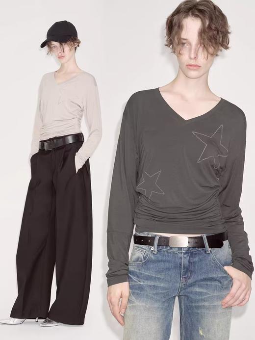 出逃赤岗西/24AWT101/莱赛尔星星烫钻修身显瘦打底衫 商品图0