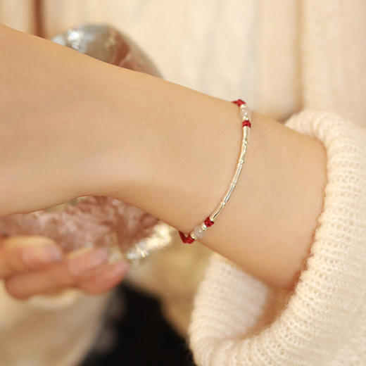 六鑫珠宝 《竹悦》考研上岸银竹节本命年红绳编织手绳 商品图2