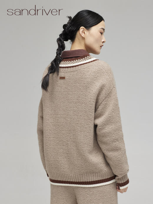 青海羊绒手钩相拼女士V领套头衫SJF96W279N 商品图3