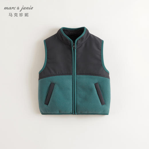 马克珍妮男童拼接摇粒绒马甲 儿童加绒上衣2024年秋冬新款241107 商品图1