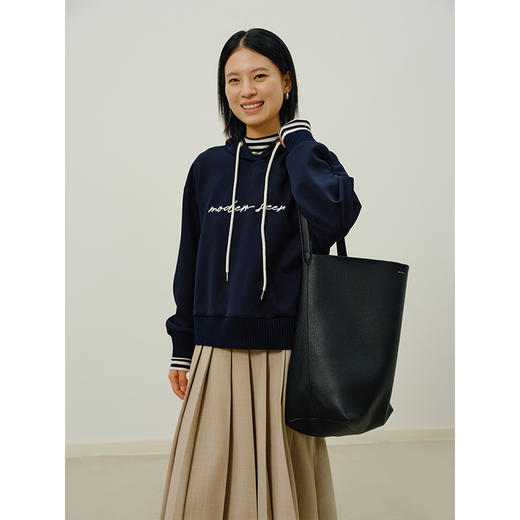 HeyDress刺绣连帽卫衣女秋季复古撞色宽松慵懒休闲松弛感叠搭上衣 商品图1