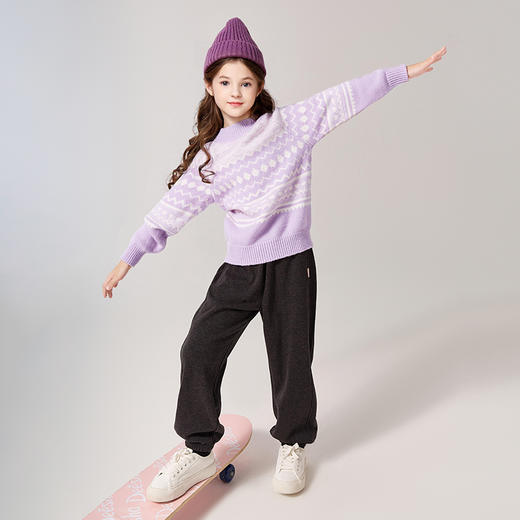 笛莎Deesha 童装女童针织衫2024冬新款中童圆领毛衣 商品图2