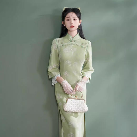 2024年秋季新款改良日常修身改良气质年轻款方襟长款国风旗袍XL1129 商品图0