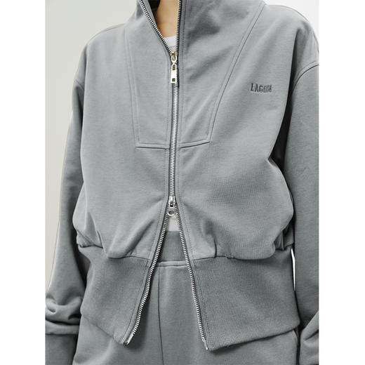 HeyDress灰色立领卫衣女秋季休闲套装宽松短款上衣微喇直筒休闲裤 商品图2