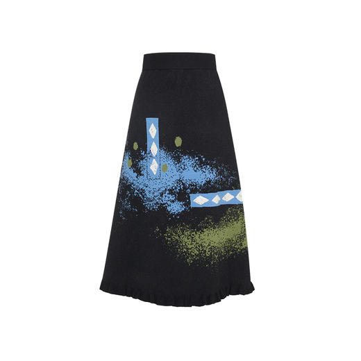 两三事失序派对2024秋季新款复古荷叶边裙摆花色亮点毛织半身裙 商品图4