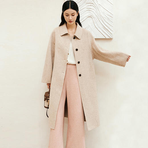 玳莎羊驼毛双面呢长款大衣女士2024年秋冬新款翻领宽松加厚外套  ED39301 商品图1