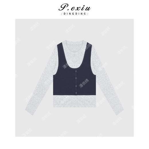 04-6潘依绣丁丁宠粉羊-毛叠穿层次感气质假两件针织上衣 ZZ0609 商品图1