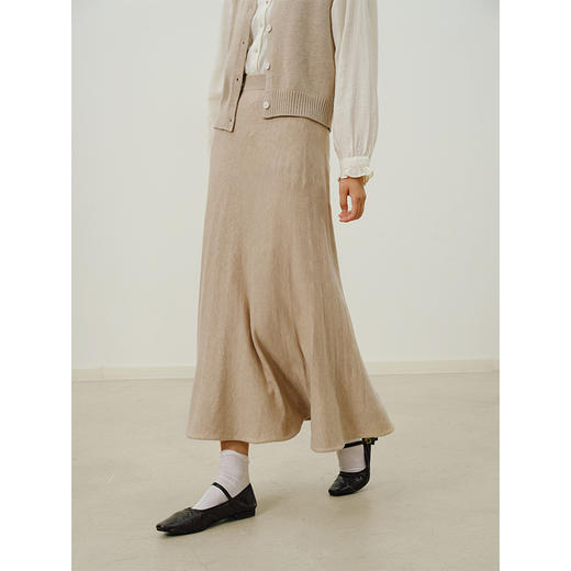 HeyDress针织马甲女秋季v领叠穿卡其色a字气质百搭半身裙时髦套装 商品图2