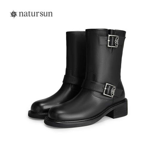 natursun骑士靴女厚底不累脚短靴时装靴美拉德靴子N24556401 商品图4
