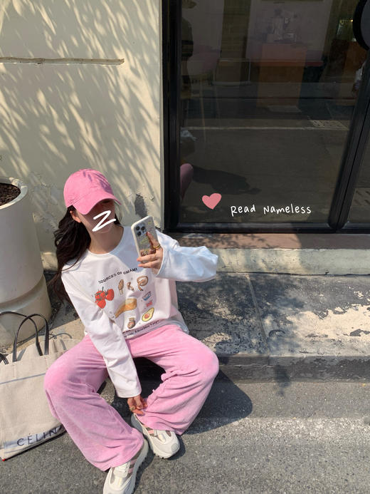 Read Nameless /韩国图案单面绒面包T+粉色彩棉裤 2024/9/19 商品图2