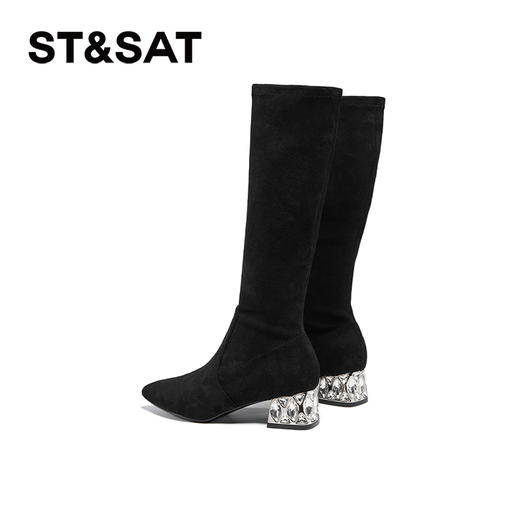 星期六高级感尖头显瘦闪钻粗跟瘦瘦靴SSC4117423 商品图5