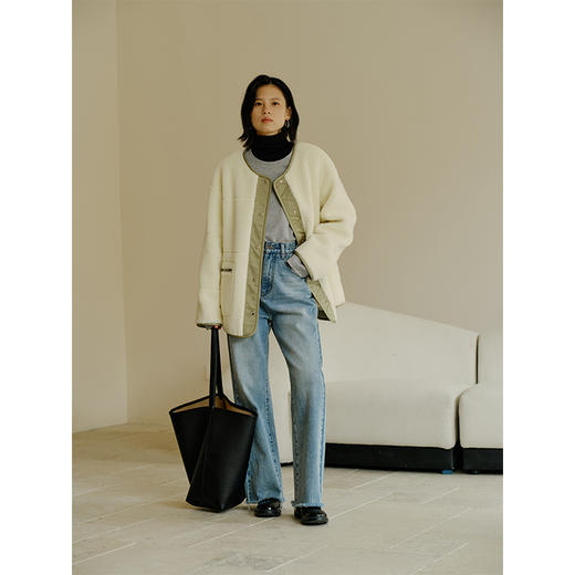 HeyDress摇粒绒外套女秋冬宽松圆领撞色设计抓绒衣加厚保暖上衣 商品图1