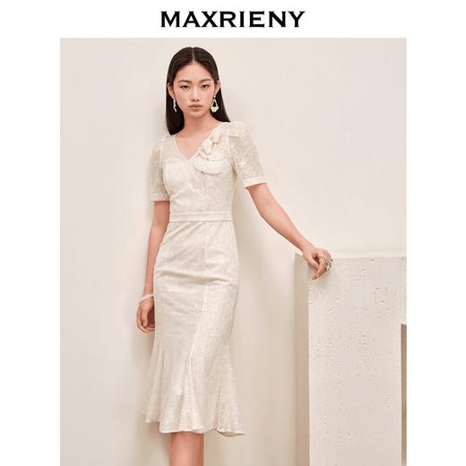 MAXRIENY复古优雅亮片蕾丝连衣裙法式宫廷蕾丝鱼尾裙领证(货号:MS88DR547) 商品图1